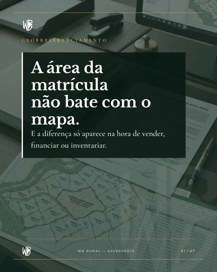 A área da matrícula não bate com o mapa.
